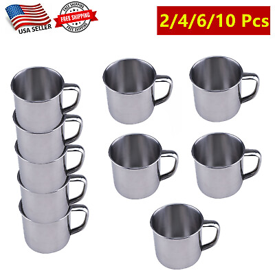 2 4 6 10 Pcs of Stainless Steel Coffee Tea Cup with Handle 6oz Espresso Cup $6.99