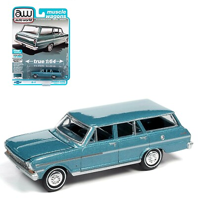 #ad Auto World 1:64 1963 Chevrolet II Nova 400 Station Wagon Azure Aqua Poly AWS067B $12.99