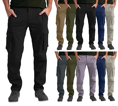 Mens Cargo Stretch Pants Classic Fit Straight Leg Outdoor Work Regular Fit Pants $23.79