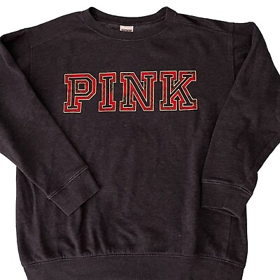 Victorias Secret Pink XS Extra Small Sweatshirt Womens Crew Long Sleeve Black $13.49