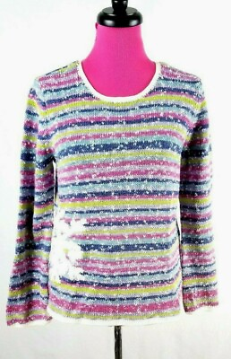 #ad J Jill Pullover Sweater Size S Womens Multicolor Striped Christmas Snowflake $14.50