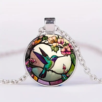 #ad Round Vintage Hummingbird Time Gemstone Pendant Necklace Jewelry Women#x27;s Gift $13.98