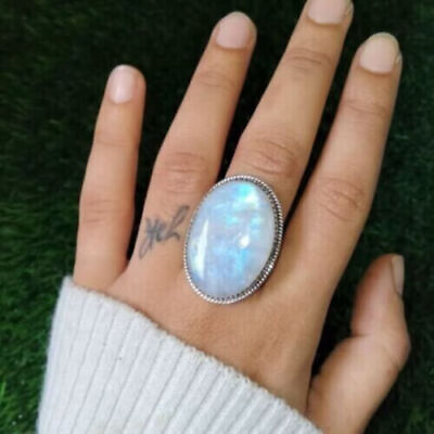 #ad Large Moonstone Ring 925 Sterling Silver Rings Statement Women Waman Ring HM438 $11.15