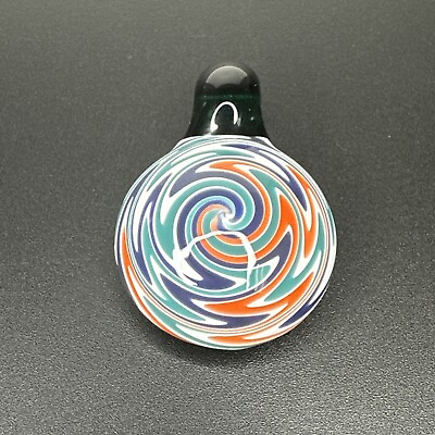 #ad Handmade Boro Art Glass Wigwag Pendant Orange Blue White etc Heady Pendy Gift $42.49