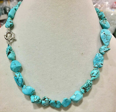 New Genuine Natural 10 14mm Blue Turquoise Gemstone Irregular Beads Necklace 18#x27; $4.20