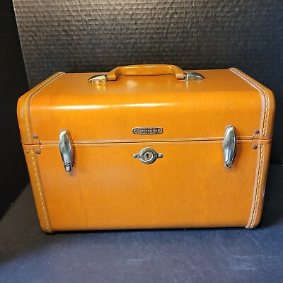 #ad Vintage Shwayder Samsonite Luggage 4612 Train Makeup Case w Key Tray Saddle Tan $45.00