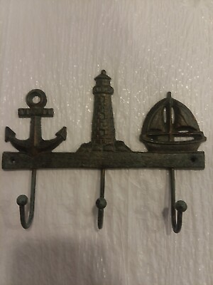 Coat Rack Lighthouse Sailboat And Anchor With Distressed Nautical Finish $11.90