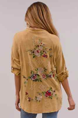NWT$148 Kyla Seo Fleur Tunic Bamboo Yellow Handmade Floral Embroidered S Small $29.97
