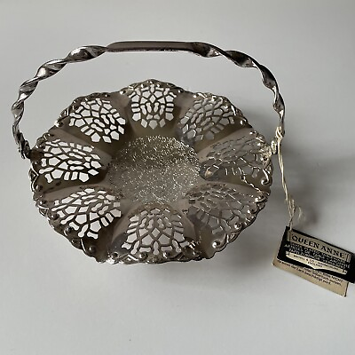 #ad Vintage Queen Anne Silver Plated Tableware Cake Dessert Basket Adjustable Handle $15.00