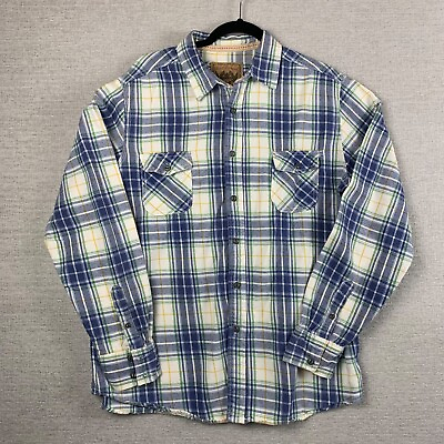 #ad Red Camel Western Flannel Shirt Mens XL Blue Plaid Long Sleeve 100% Cotton 1931 $15.97