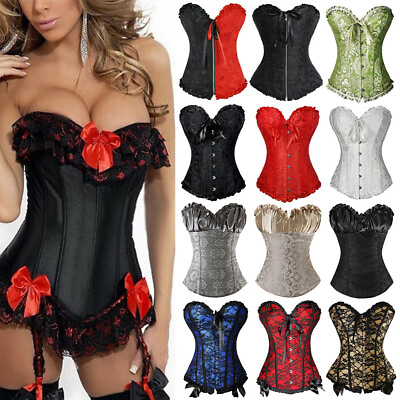 #ad Women Sexy Overbust Boned Corset Burlesque Basque Top Lace Up Slimming Costume $19.79