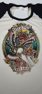 #ad AFFLICTION Womens Large LIVE FAST Distressed Short Sleeve Open Back Top T Shirt $35.00