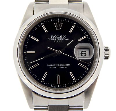 #ad Mens Rolex Date Stainless Steel Watch Oyster Bracelet Black Stick Dial 15200 $4504.48