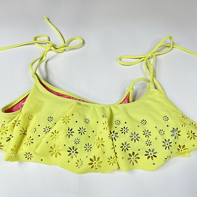 #ad PINK Victorias Secret Small Bikini Top Ruffle Flounce Yellow Floral #1795 $11.97