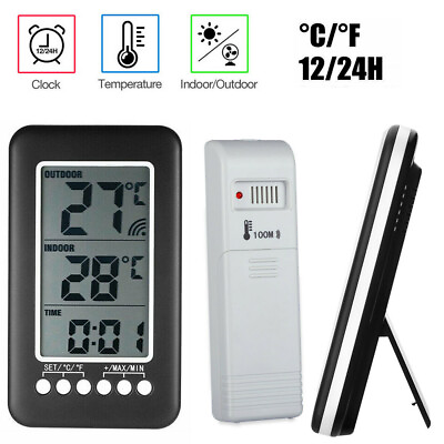 #ad Indoor Outdoor LED Digital Thermometer Clock Meter Monitor Wireless Transmitter $9.99