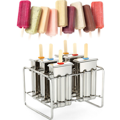 #ad 6pcs Food Grade 304 Stainless Ice Molds Ice Cream Lolly Popsicle 50 Stick Maker $25.65