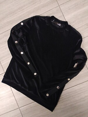 #ad Love Moschino Black Ribbed Velour Snap Sleeves Sweatshirt $38.00