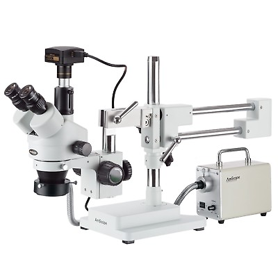 #ad 3.5X 180X Simul Focal Trinocular Stereo Microscope LED Fiber Optic 3MP USB3 $1671.99