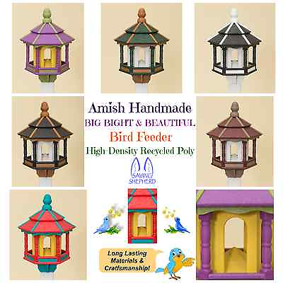 #ad BIRD FEEDER Amish Handmade Recycled Poly Hexagon Tan Black amp; White 5LB USA $190.97