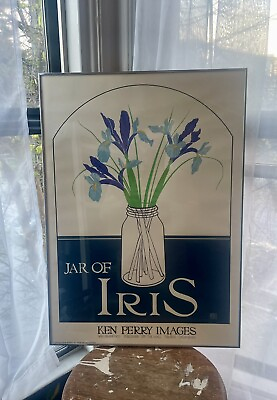 Ken Perry Jar of Iris Framed Print 1972 Vintage Art Nouveau Silver Frame 18x25 $125.00