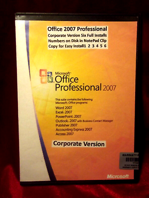Microsoft Office 2007 Professional SIX 6 INSTALLS 6 PCs Laptops BEST DEAL $25.00