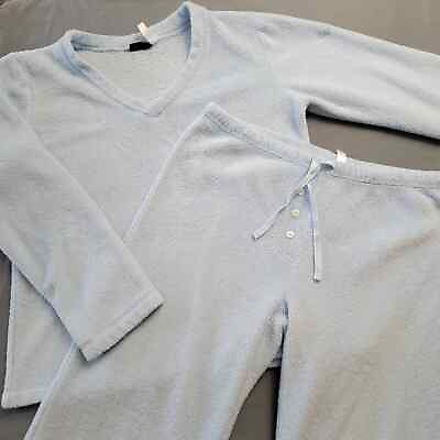 #ad Pajamas Steve Womens Size S Blue Baby Fleece Cozy Soft V Neck Shirt Long Pants $12.00