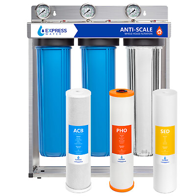 #ad Whole House Water Filter System Carbon Phosphate Sediment 3 Stage 4.5quot; x 20 Inch $479.99