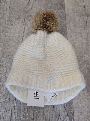 #ad NWT Surely Real fur Pom Cream Ivory Hat Cap Retail $85.00 $35.10