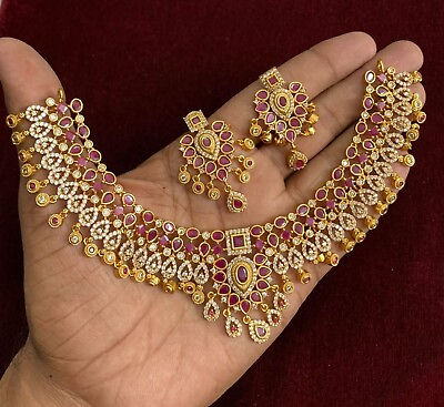 #ad High Quality Plated Ad cz Neckless Set Indian Bollywood Bridal Party Wedding w55 $47.91