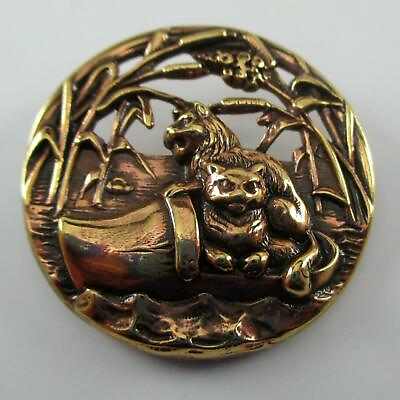 Cats amp; Cattails BRASS PIN French Casting ART NOUVEAU Cute Brooch ANTIQUE Vintage $12.00