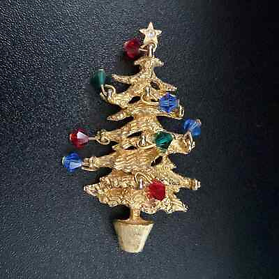 #ad Vintage Colorful Dangle Ornament Christmas Tree Brooch $18.50