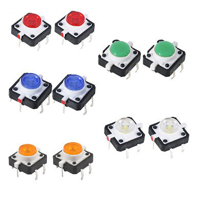 #ad 10PCS LED Tactile Push Button Switch Momentary Tact 5 Colors with LED Round Cap $8.92