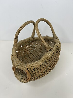 #ad Vintage Small Twig Butt BUTTOCKS BASKET 10” Long Oval Woven Rustic Storage Decor $26.95