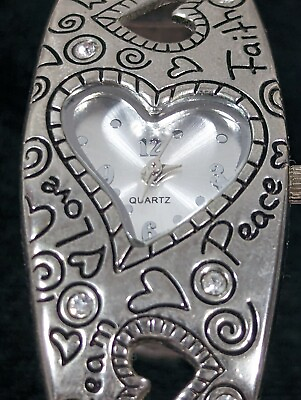 #ad Peace Love Hope Faith Silver Tone Hinge Bangle Bracelet Watch 7 Inch $13.99
