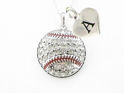 #ad Custom Crystal Baseball Silver Chain Necklace Choose Initial Charm All 26 Avail $22.49