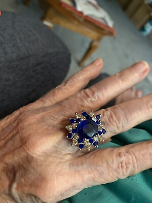 Ring Big Dark Blue Beauty With White Crystals $16.14