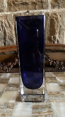 #ad LSA International?? Cobalt Blue Clear Art Glass Vase 8quot;x2.5” Square $55.00
