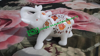 #ad 7#x27;#x27; Marble Safari Elephant Figurine Carnelian Pietra Dura Inlay Home Decor p4 $545.00