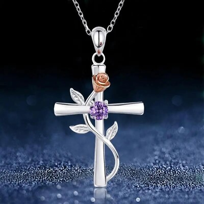 #ad Fashion Cross Rose Pendant Necklace Decorative Holiday Birthday Party Gift Women $69.98