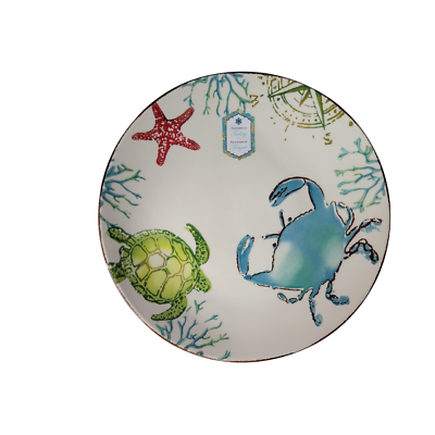 #ad Papart Ceramic Nautical Crab and Sea Turtle Dinnerware Plate Set 4pc Made in... $53.00