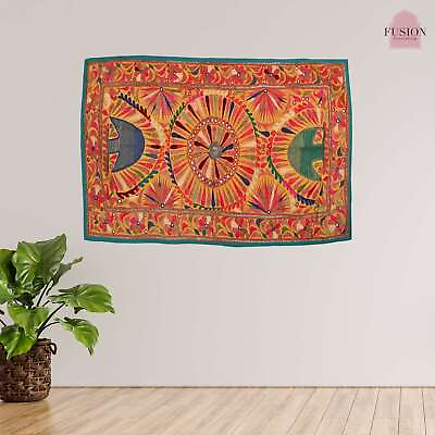 Floral Painting Cotton Embroidery Wall Tapestry Vintage Textile Wall Hanging $138.81