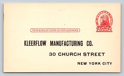 #ad 1920 UX33 Postal Card Surcharge KLEERFLOW MANUFACTURING CO New York City NY $12.05