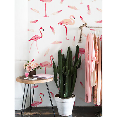 #ad Flamingo Adhesive Non woven wallpaper Traditional Home wall mural Decal $175.95