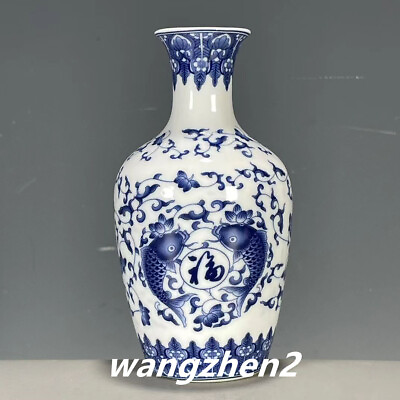 #ad #ad Exquisite Chinese Porcelain Blue and White Porcelain Double Fish Pattern Vase $19.99