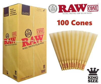 Authentic RAW Classic King Size W Filter Tip Pre Rolled Cones 100 Pack US $15.75