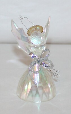 #ad Beautiful Clear Optic Iridescent Plastic Angel W Gold Halo Christmas Ornament $20.57