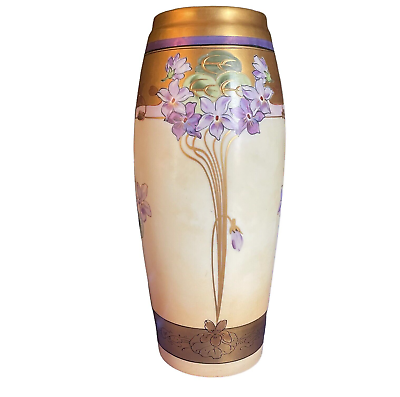 #ad #ad 1910 1912 Art Nouveau Pickard Vase Violets Supreme Gold Purple 8.5” Signed Fish $219.00