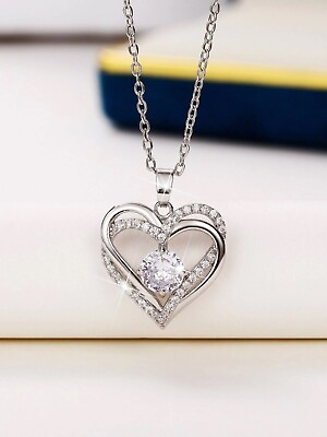 #ad women’s fashion heart pendant charm necklace cubic zirconia for daily $5.00