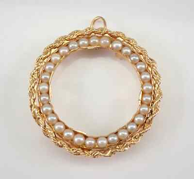 #ad 2Ct Round Cut White Pearl Circle Unisex Pendant 14K Yellow Gold Plated 18 Chain $151.99