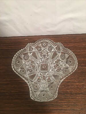 #ad Vintage Glass Crystal Diamond Cut Candy Dish With Ruffled And Sawtooth Edges $17.50